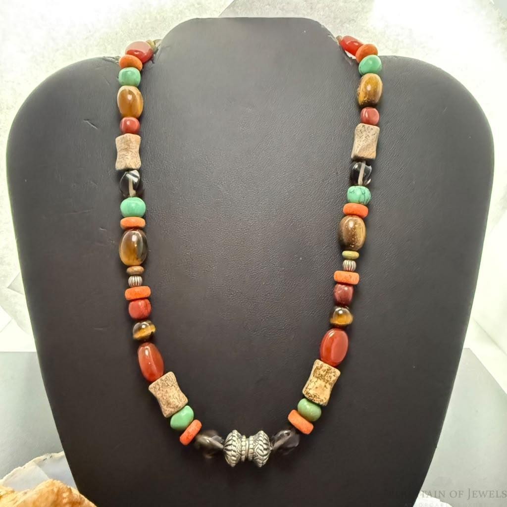 Carolyn Pollack Sterling Silver Multistone Beads Magnetic Clasp 16" Necklace For Women