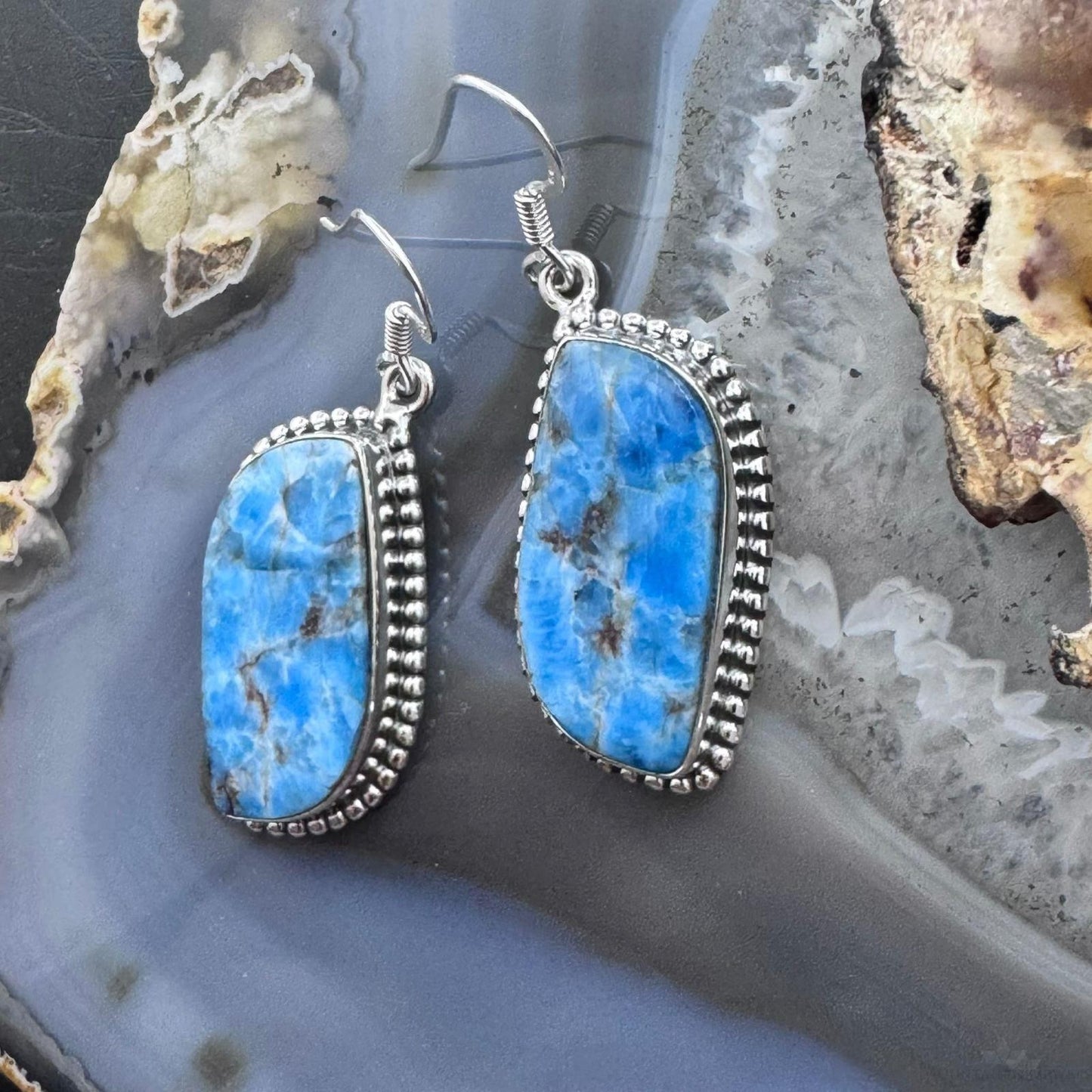 Sterling Silver Southwestern Style Blue Apatite Dangle Earrings For Women