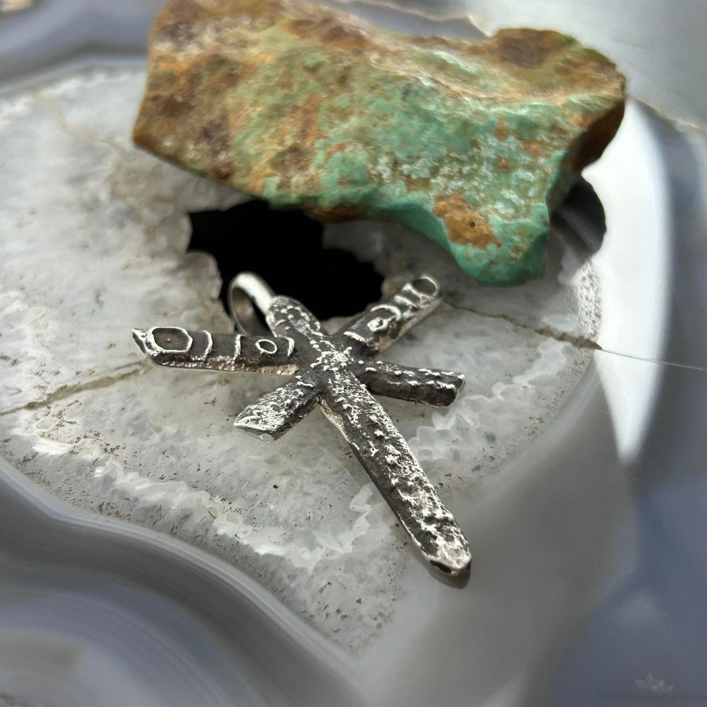 Cheyenne Custer Native American Sterling Silver Tufa Cast Dragonfly Unisex Pendant