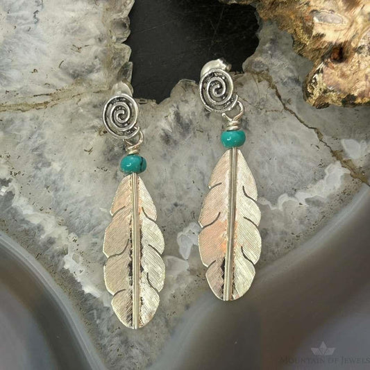 Anthony Gatewood Sterling Silver & Turquoise Spiral Feather Dangle Earrings For Women