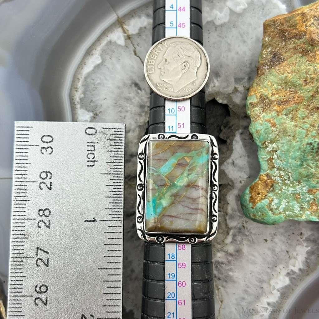 Native American Sterling Silver Rectangle Boulder Ribbon Turquoise Bar Ring Size 7.25 For Women