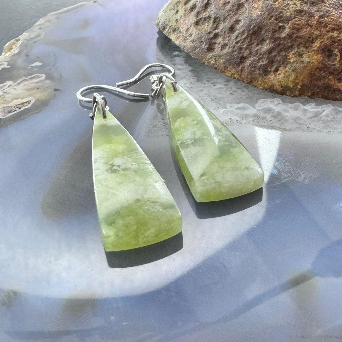 Sterling Silver Triangle Vesuvianite Slab Dangle Earrings For Women #236