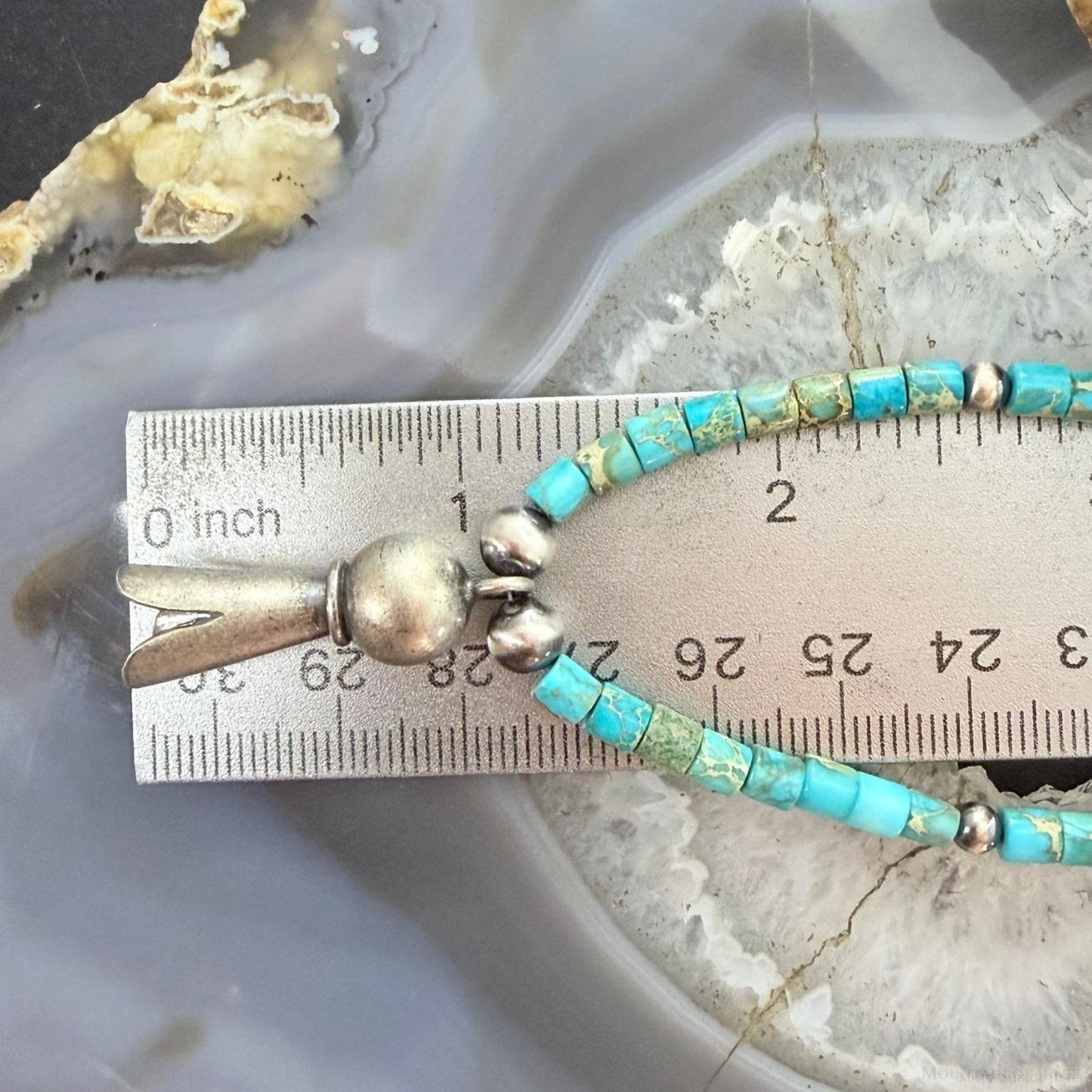 Sterling Silver Turquoise & Navajo Pearl Beads With Squash Blossom Necklace For Women