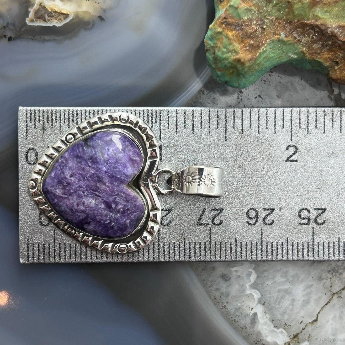 Sterling Silver Southwestern Style Charoite Decorated Heart Pendant For Women #2