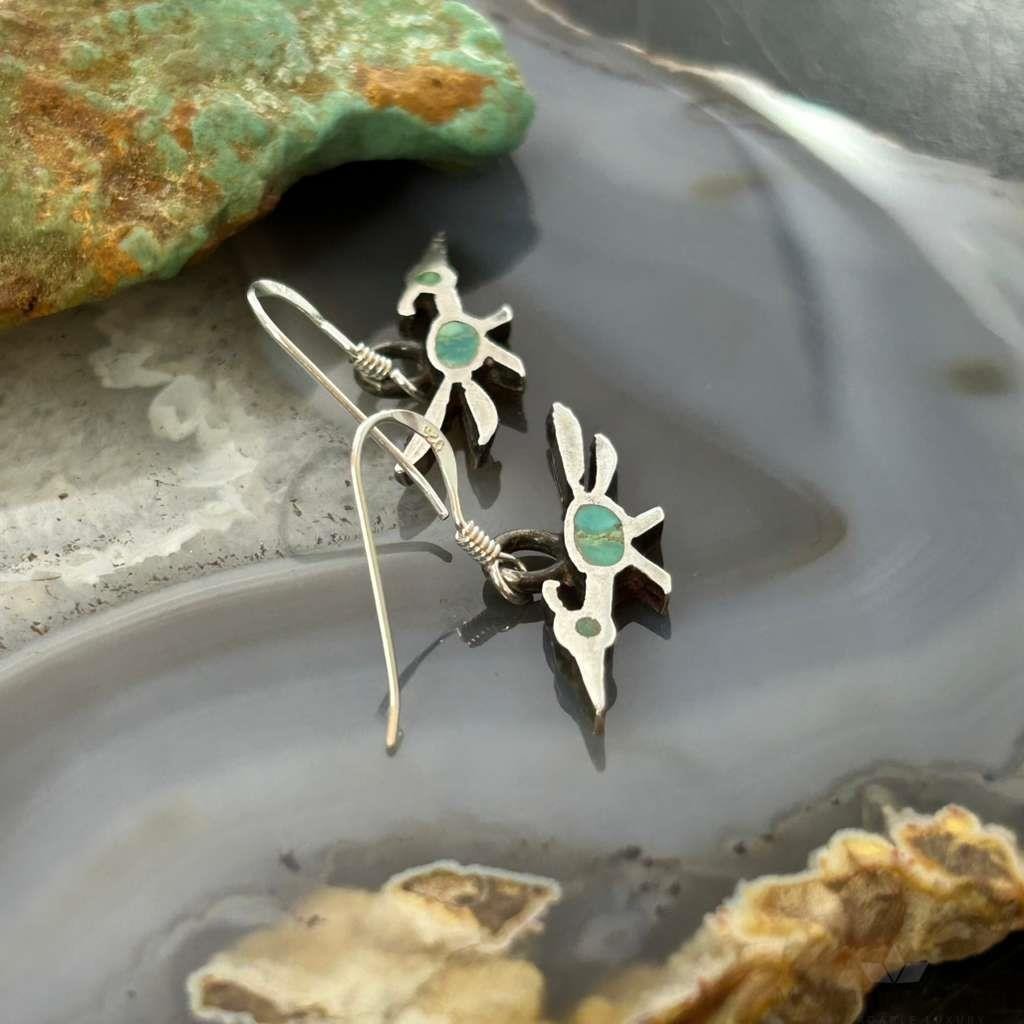 Vintage Silver Native American Roadrunner w/Turquoise Dangle Earrings For Women
