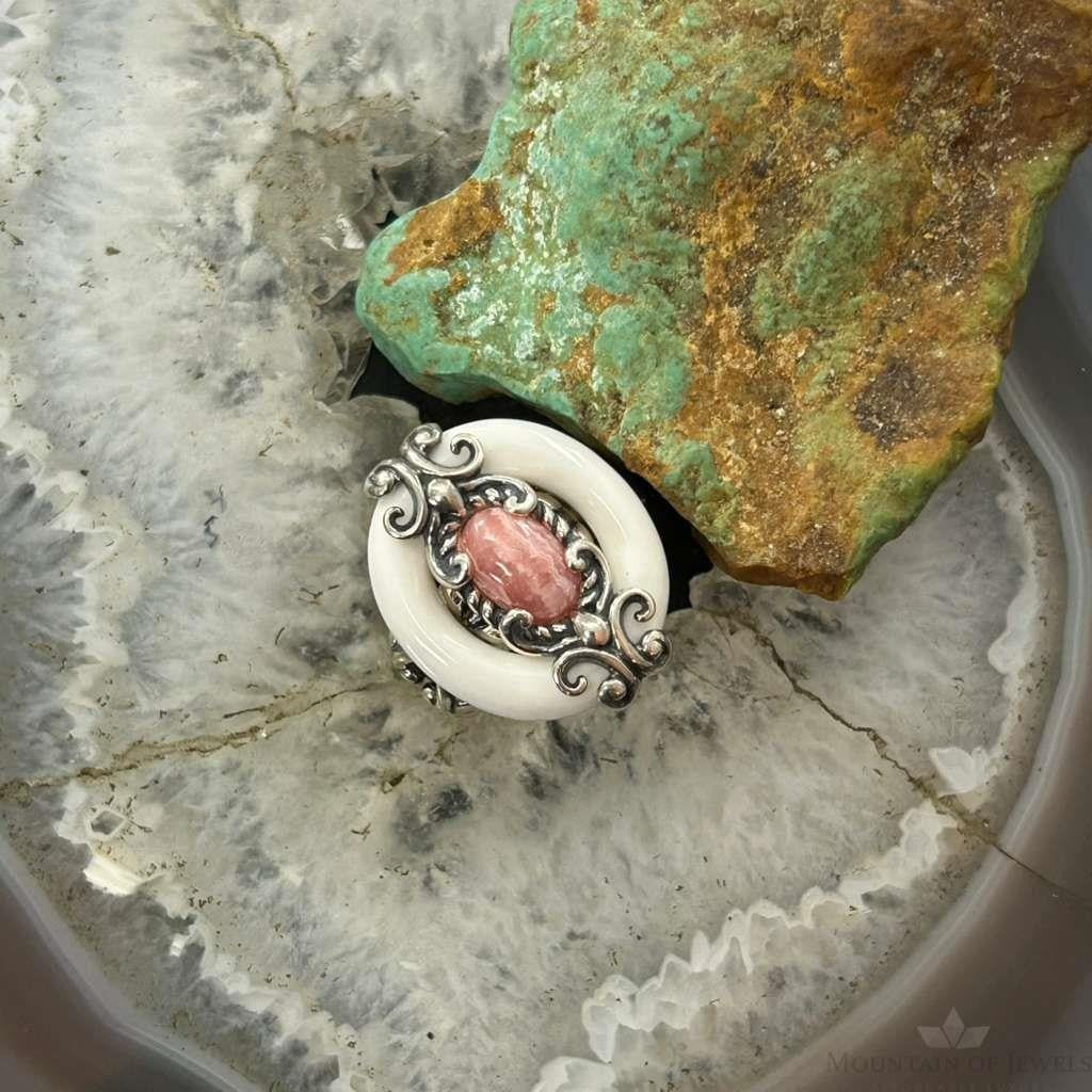 Carolyn Pollack Sterling Silver White Agate & Rhodochrosite Ring Size 5.25 For Women
