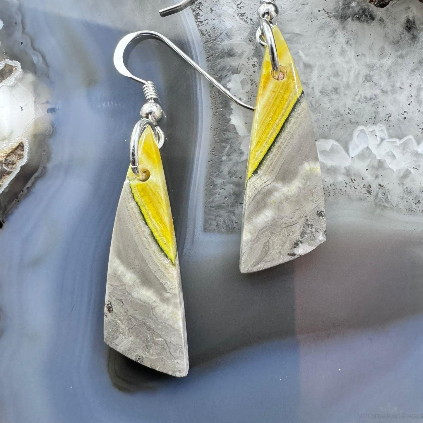 Sterling Silver Triangle Bumblebee Jasper Slab Dangle Earrings For Women #173