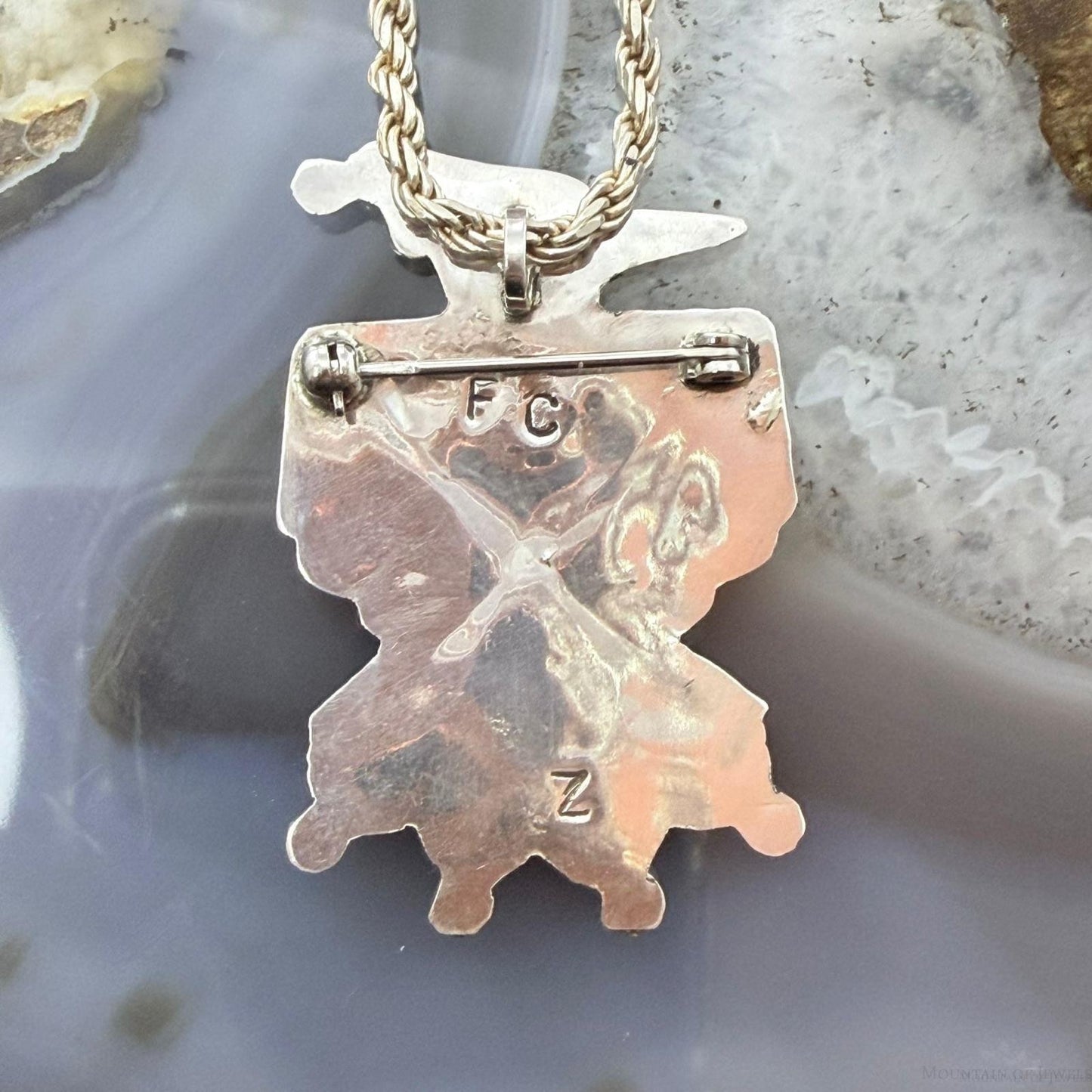 Signed Native American Sterling Silver Multi-Stone Inlay Thunderbird Unisex Pendant/Brooch