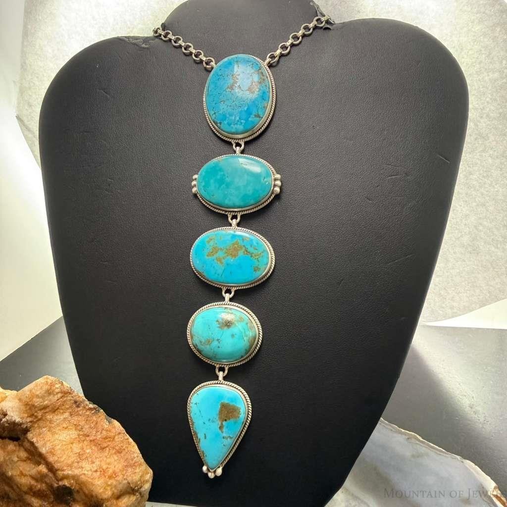 Sterling Silver Southwestern Style Kingman Turquoise 33" Necklace For Women #1