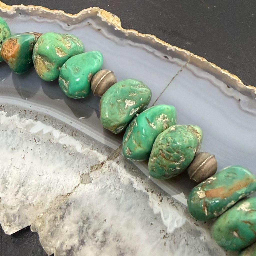 Vintage Silver Native American Natural Chunky Turquoise 14" Necklace For Women