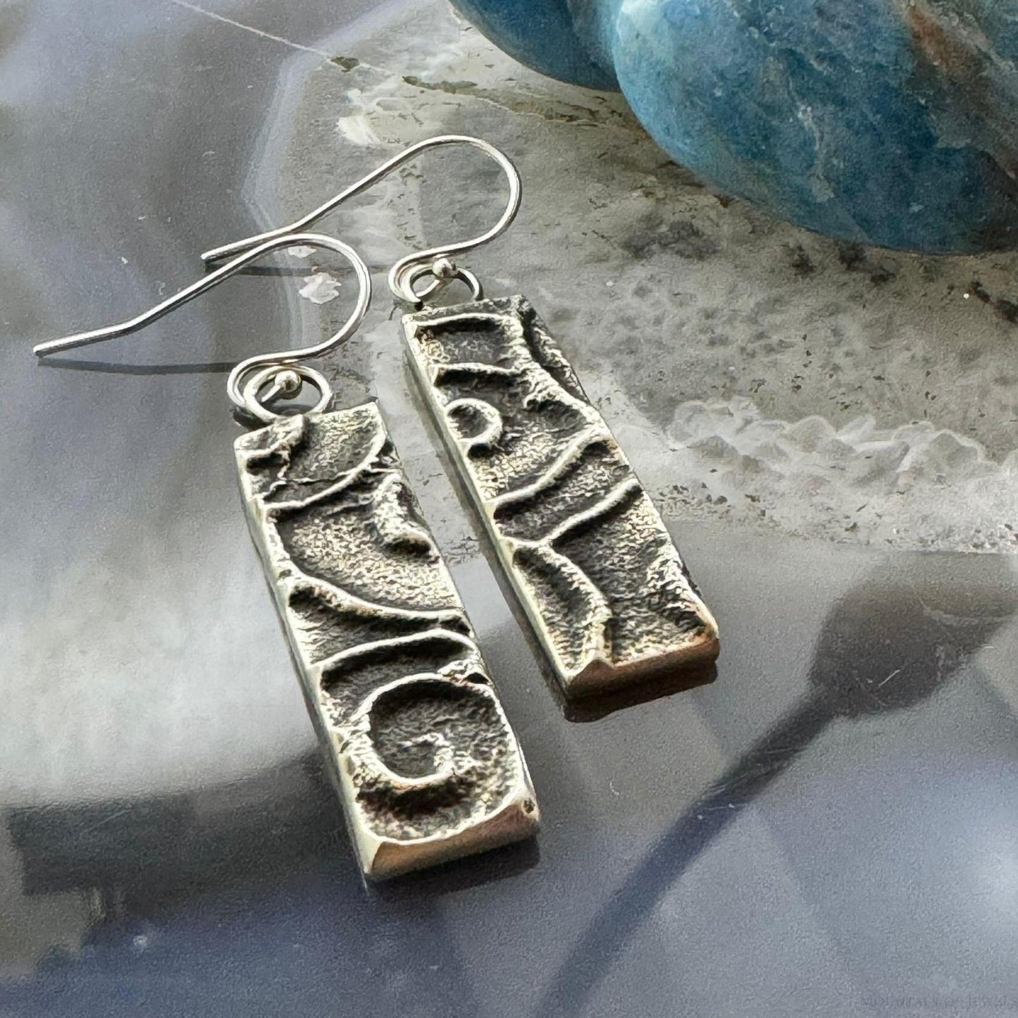 Cheyenne Custer Native American Sterling Silver Trapeze Tufa Cast Dangle Earrings For Women