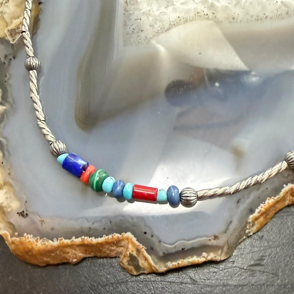Carolyn Pollack Sterling Silver Multi Stone w/Cylinder Beads Necklace For Women