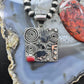 Alex Sanchez Native American Sterling Silver Coral Square Petroglyph Unisex Pendant