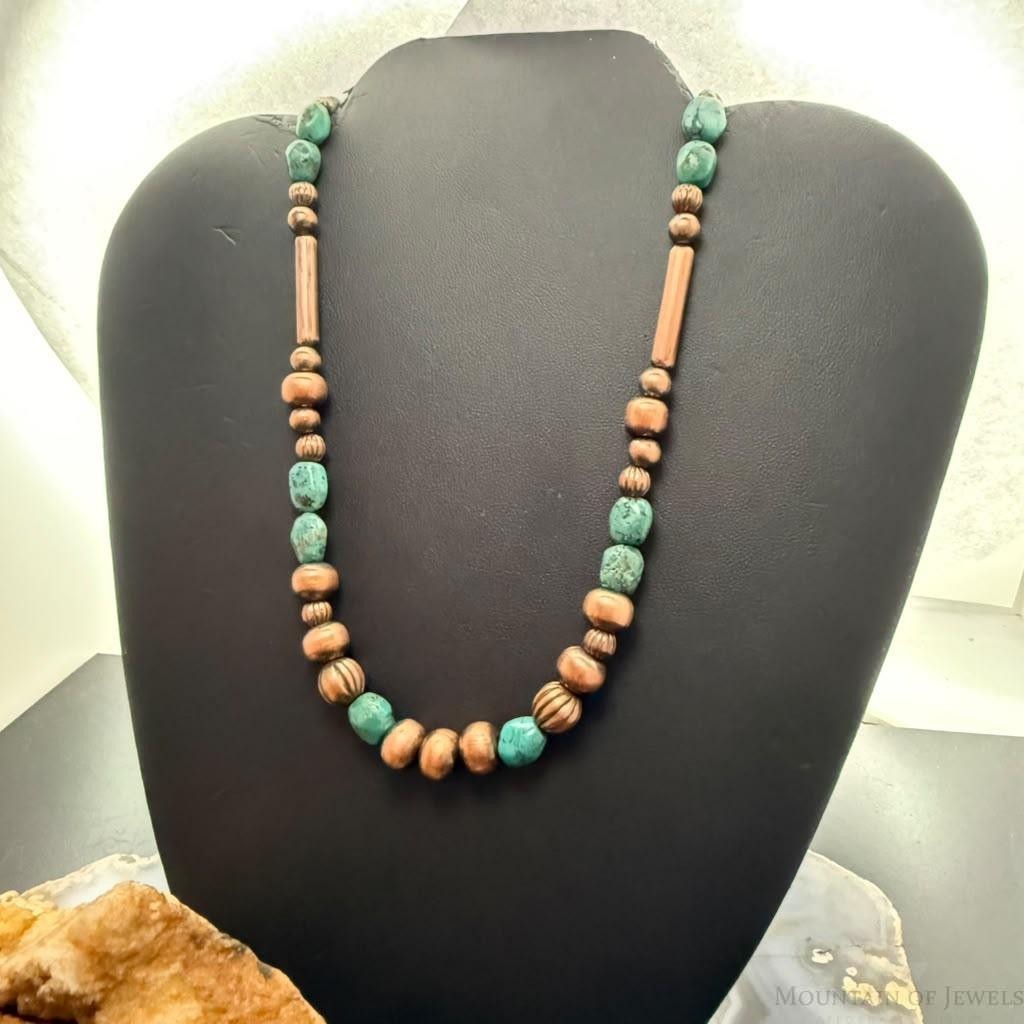 Southwestern Style 3-9.5mm Copper Navajo Pearl,Cylinder&Turquoise Beads Necklace For Women