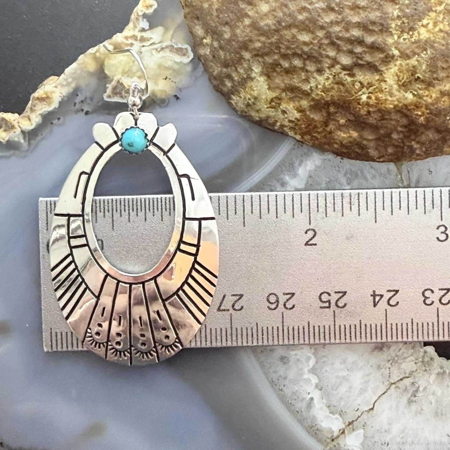 Tommy & Rosita Singer Sterling Silver Turquoise Dot Engraved Dangle Earrings For Women