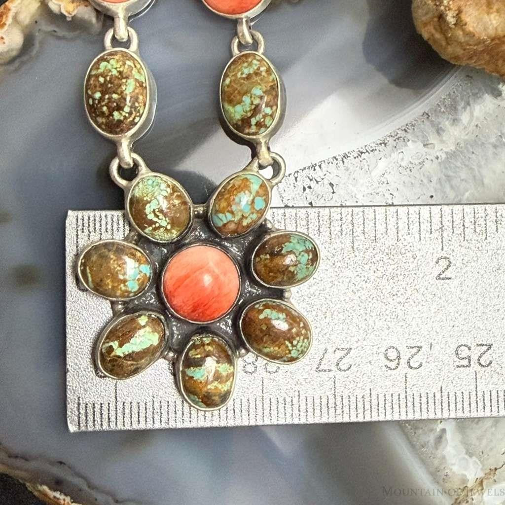 Sterling Silver Southwestern Style Turquoise & Spiny Oyster 20" Necklace For Women