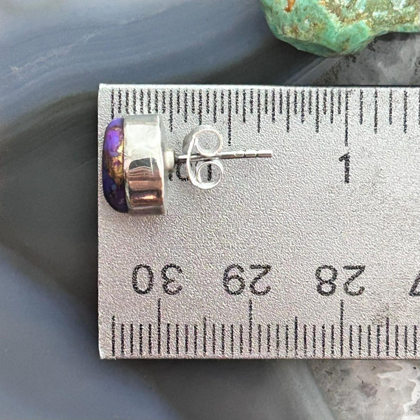 Sterling Silver Southwestern Style Rounded Purple Dahlia Stud Earrings For Women