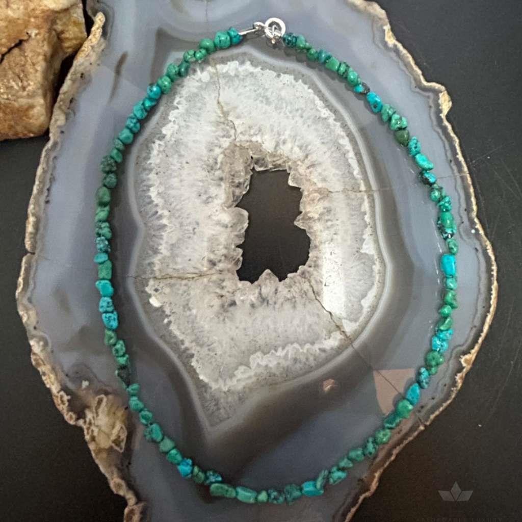 Sterling Silver Natural Turquoise Beads 16" Necklace For Women