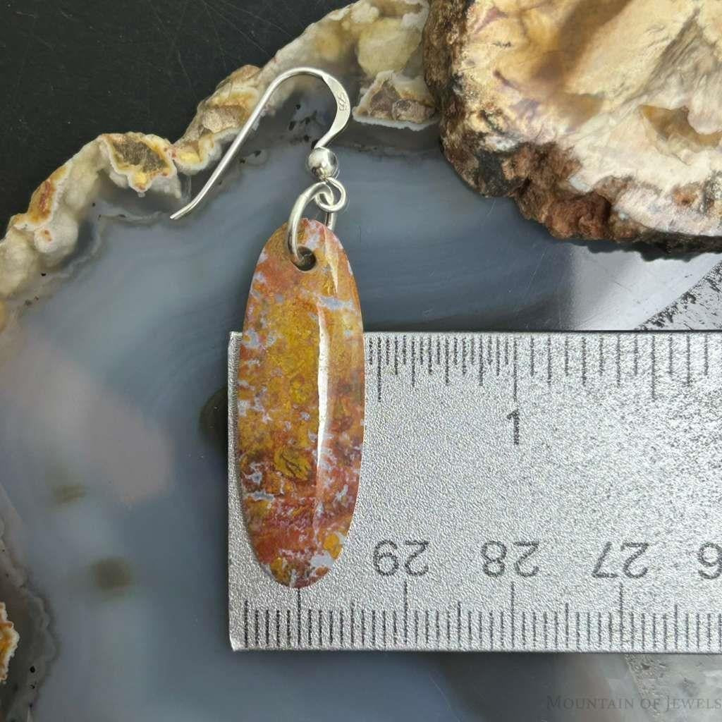 Sterling Silver Oval Plum Moss Agate Slab Dangle Earrings For Women #519