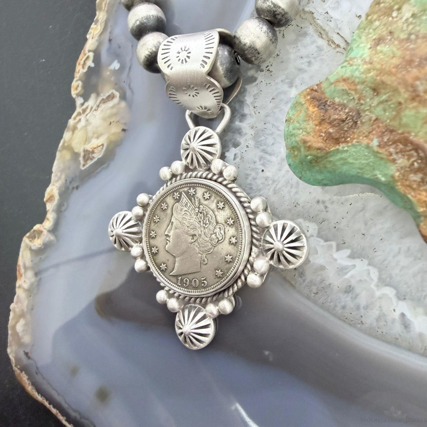 1905 Genuine US Liberty Head Nickel Decorated Unisex Sterling Silver Pendant