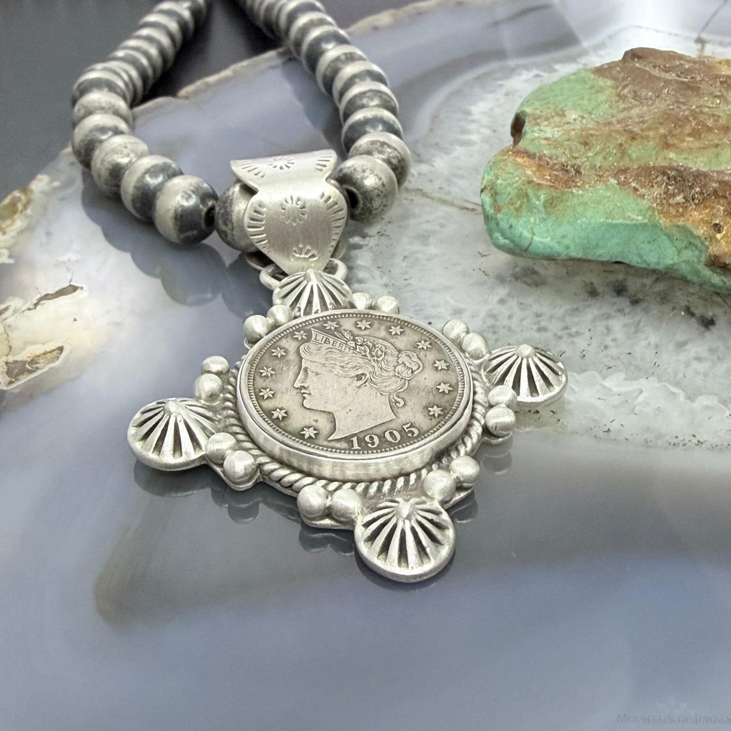 1905 Genuine US Liberty Head Nickel Decorated Unisex Sterling Silver Pendant