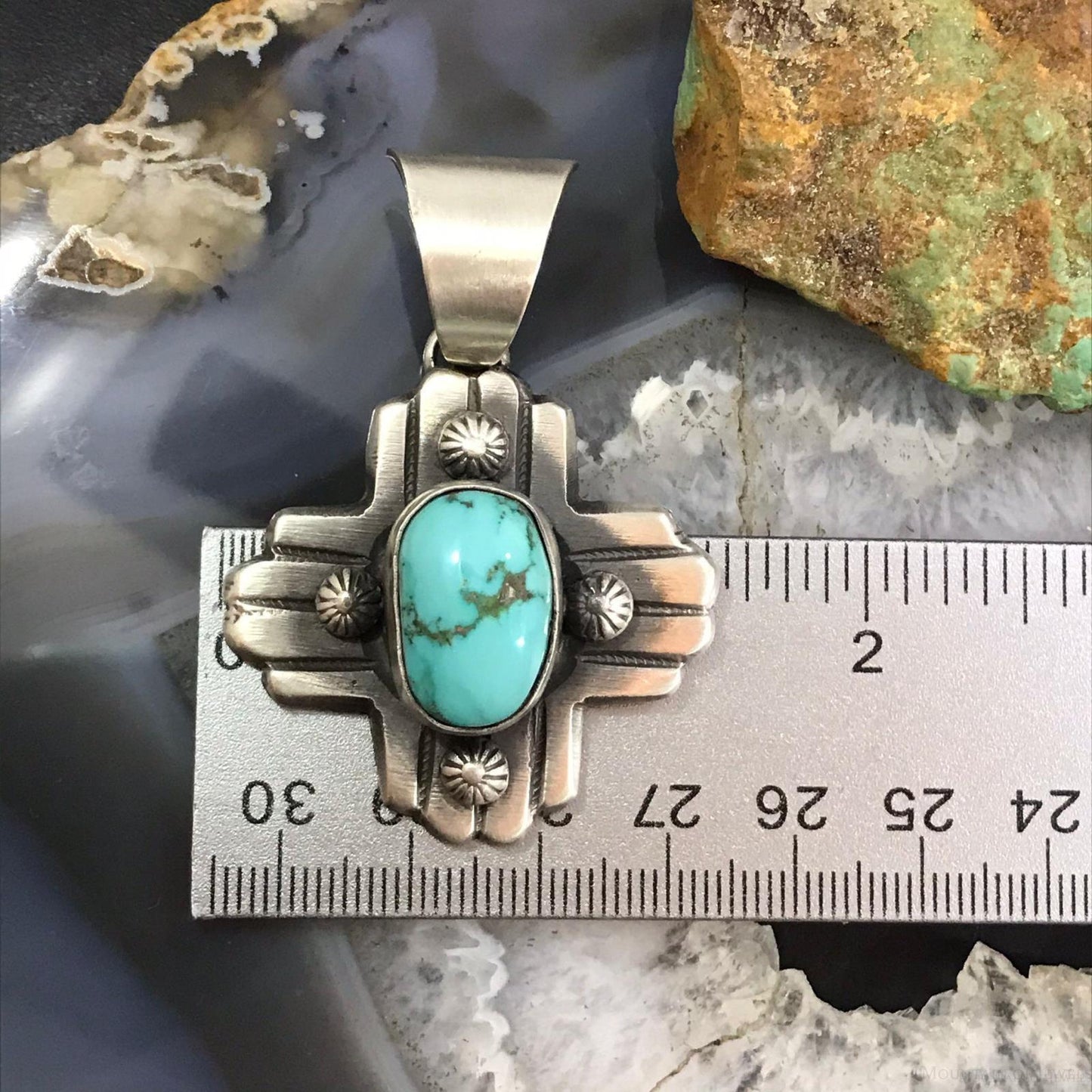 Chimney Butte Native American Sterling Silver Oval Turquoise Zia Symbol Pendant
