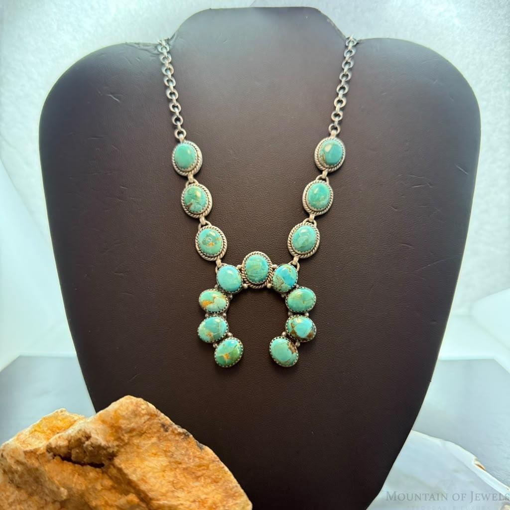 Sterling Silver Southwestern Style Mohave Turquoise Naja Necklace For Women