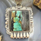 Sterling Silver Southwestern Style Square Blackjack Turquoise Decorated Pendant For Women
