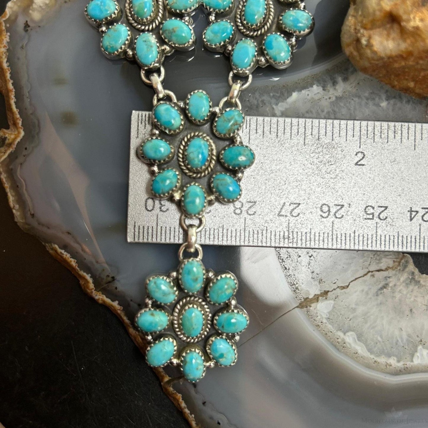 Sterling Silver Southwestern Style Turquoise 6 Cluster 19" Necklace For Women