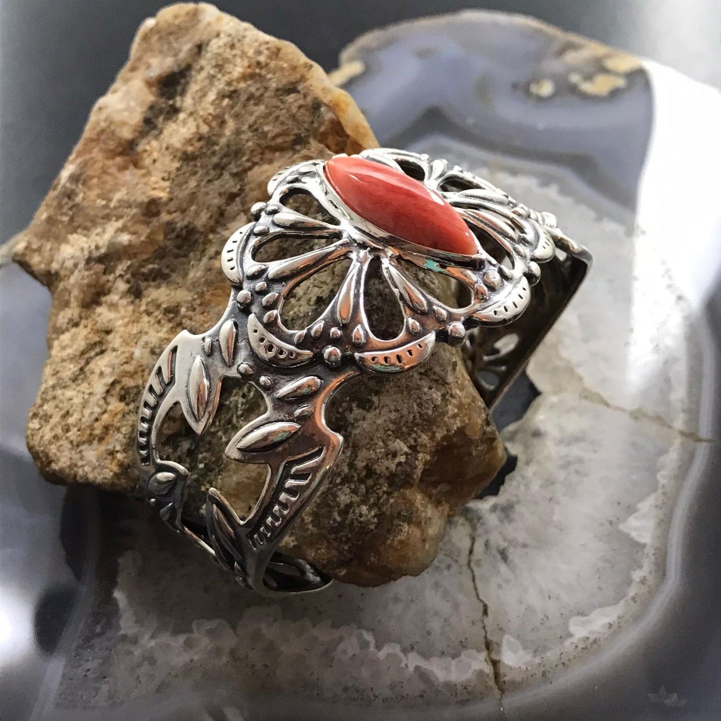 Carolyn Pollack Sterling Silver Marquise Orange Spiny Oyster Bracelet For Women