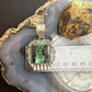 Sterling Silver Southwestern Style Rectangle Blackjack Turquoise Decorated Pendant #1