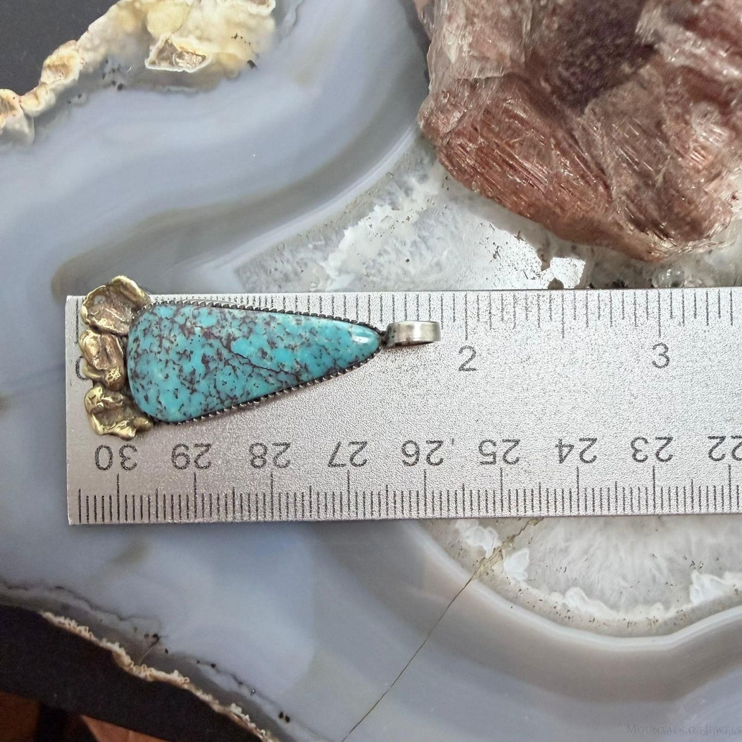 Anthony Lujan Taos Puablo Silver & Brass Triangle Turquoise Pendant For Women