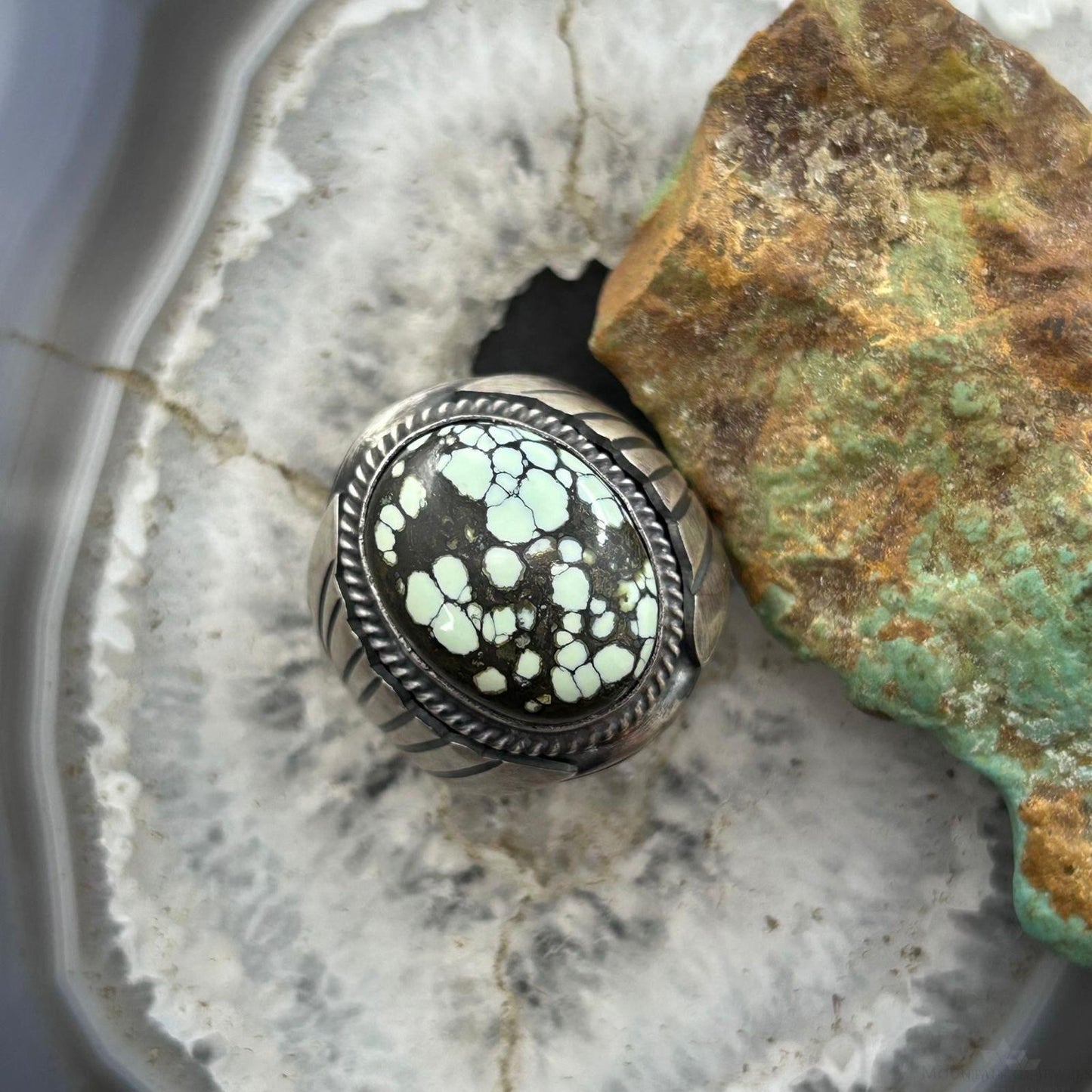 Native American Sterling Silver Oval Turquoise w/Matrix Shield Ring Size 9.5 For Men