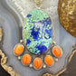 Sterling Silver Southwestern Style Azurite Chrysocolla & Spiny Oyster Decorated Pendant