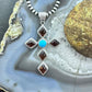 Native American Sterling Silver Turquoise & Amber Diamond Shape Cross Pendant For Women