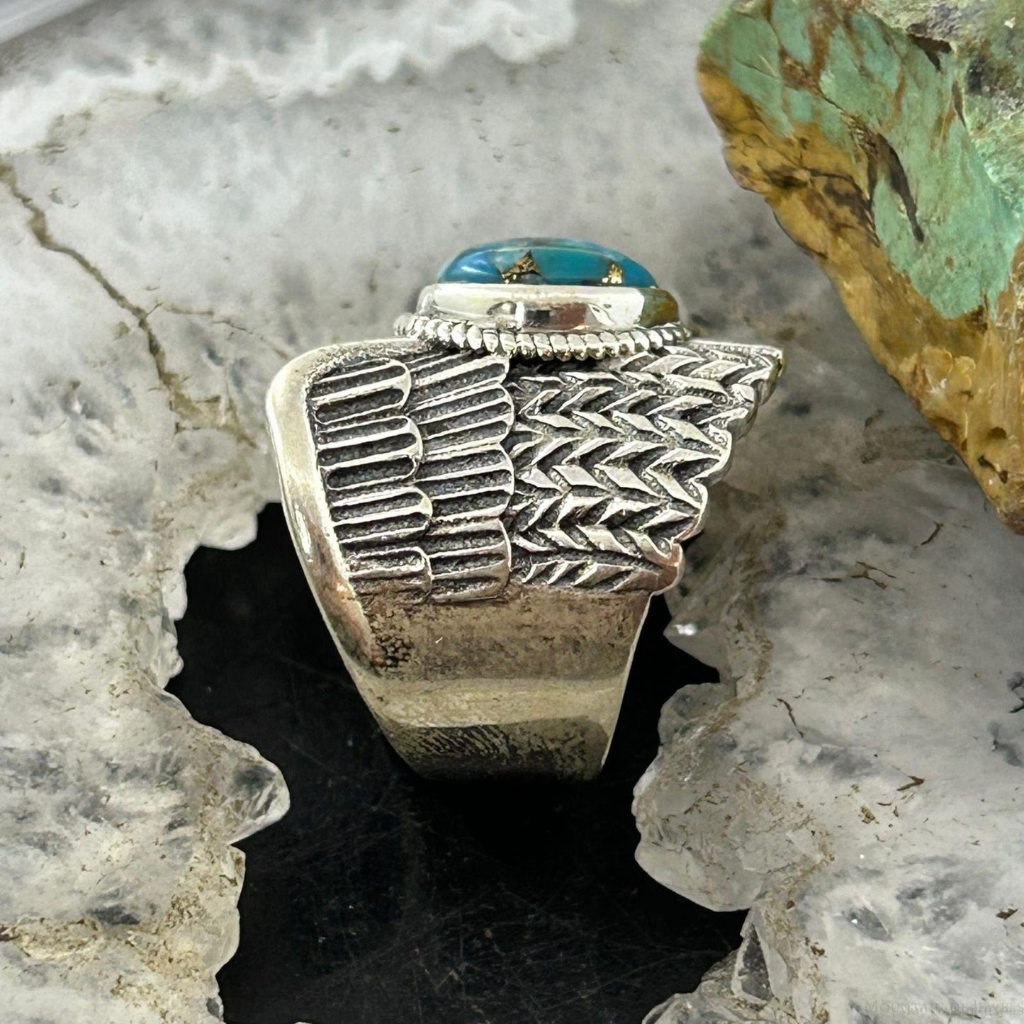 Sterling Silver Southwestern Style Copper Turquoise Wing Ring Size 7 For Women