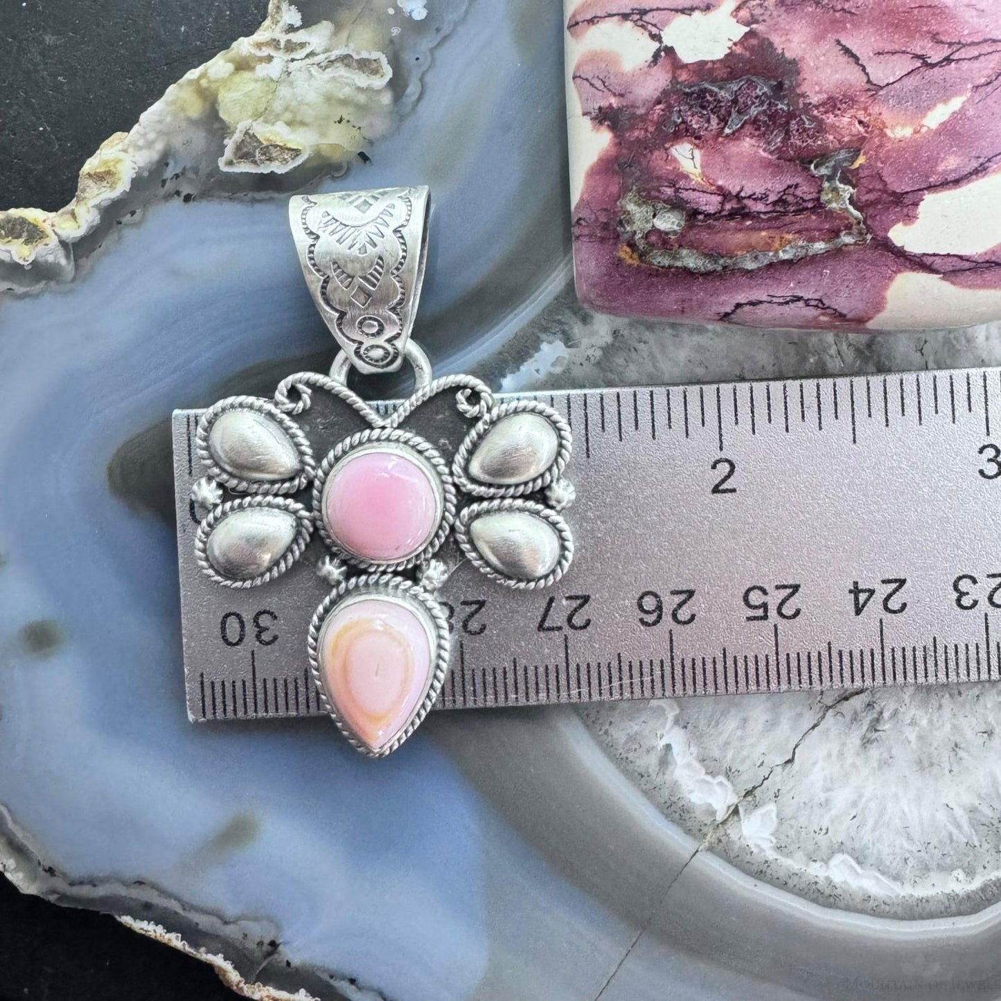 Native American Sterling Silver Pink Conch Butterfly Decorated Pendant For Women