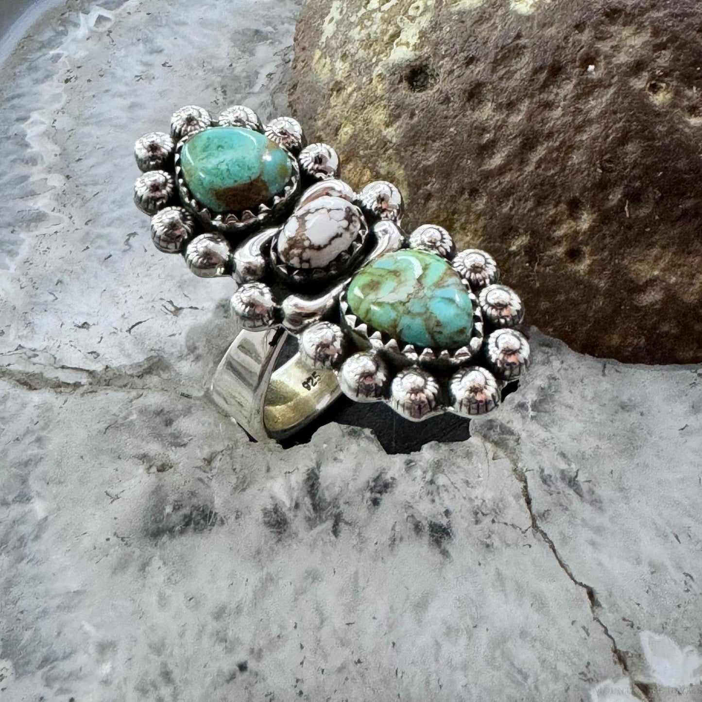 Sterling Silver Southwestern Style Turquoise & Wild Horse Adjustable Ring Size 8 For Women