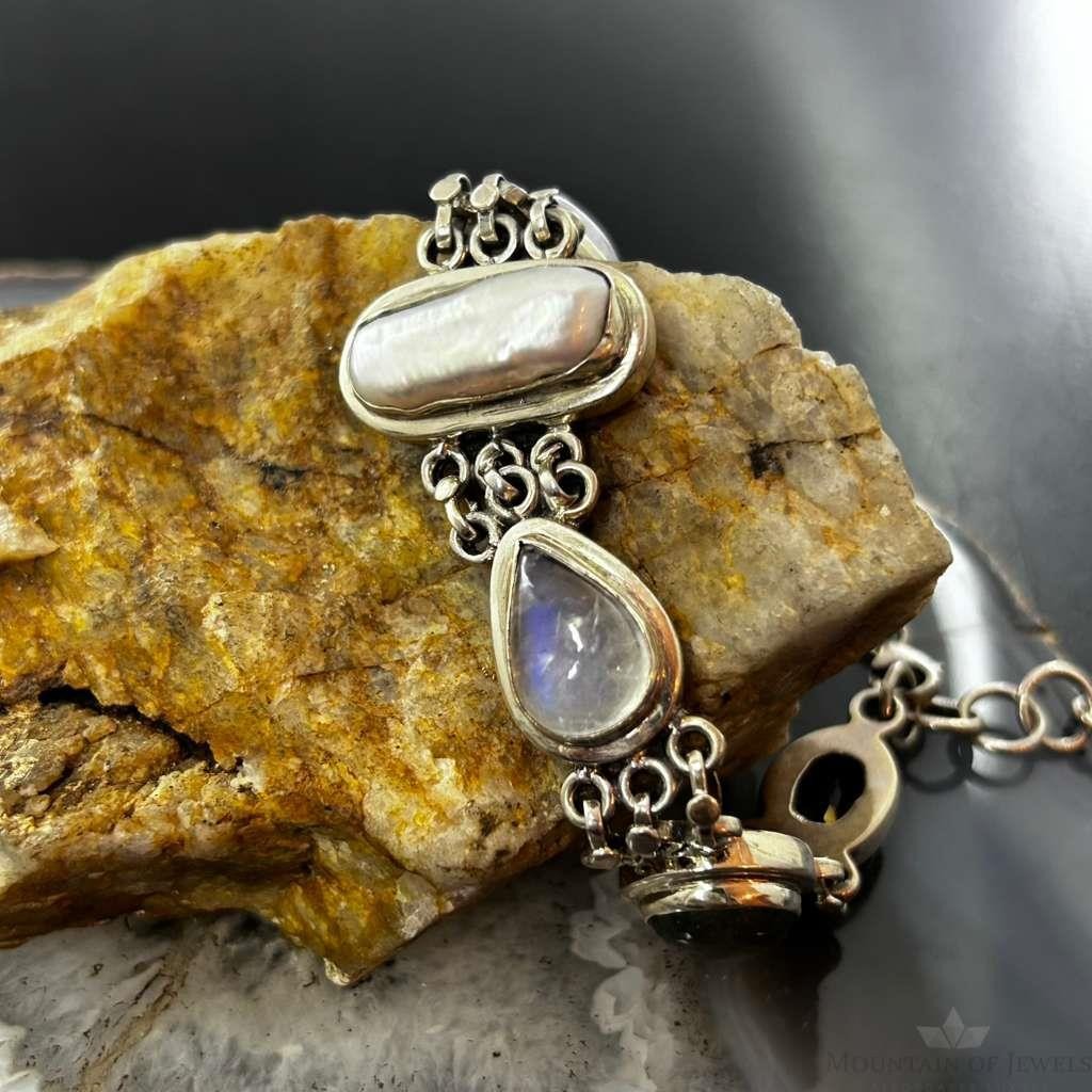 Sterling Silver Multi Stone Link Fashion 7"-8" Bracelet For Women