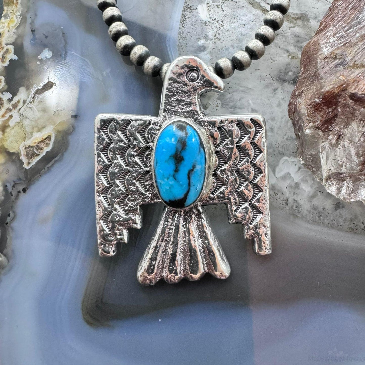 Gary Custer Navajo Sterling Silver Tufa Cast Blue Turquoise Eagle Unisex Pendant