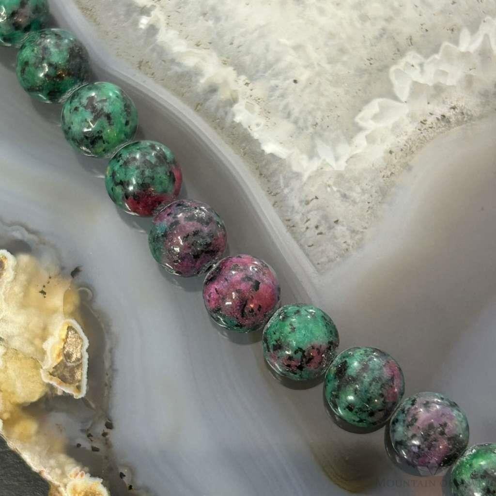 Sterling Silver 8mm Ruby Zoisite Beads 18" Necklace For Women