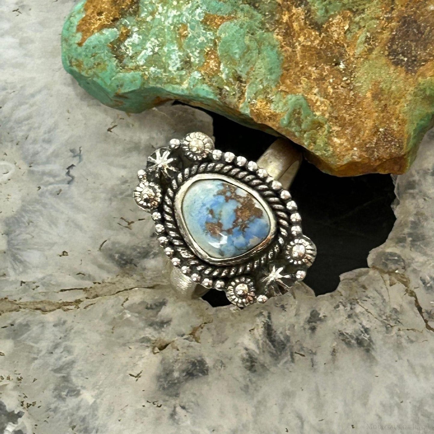 Sterling Silver Southwestern Style Golden Hill Turquoise Adjustable Ring For Women