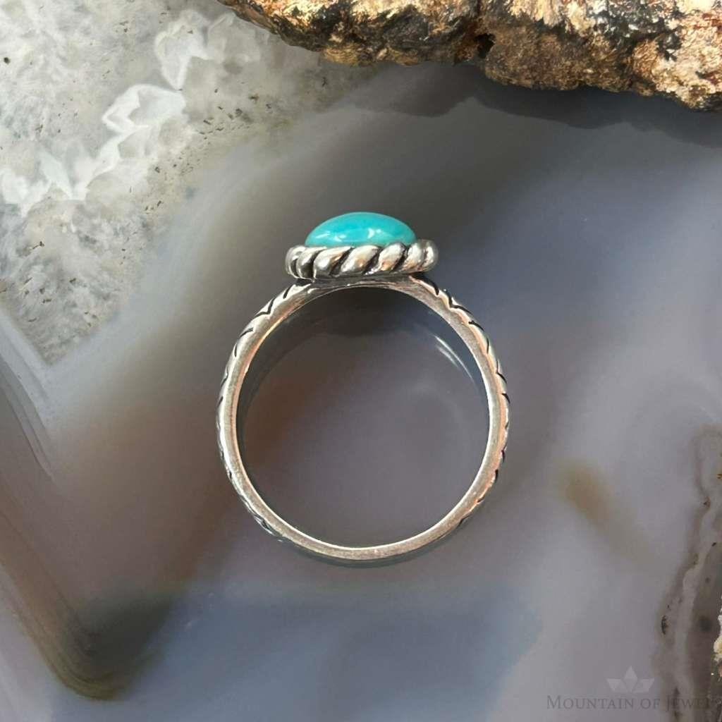 Carolyn Pollack Sterling Silver Oval Turquoise Decorated Ring Size 7.75 For Women
