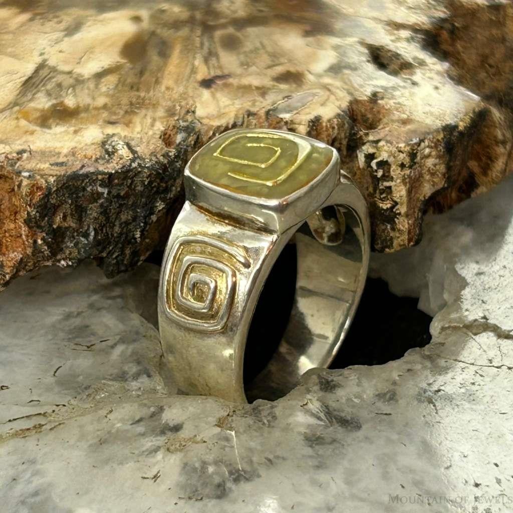 Carolyn Pollack 2-Tone Sterling Chip Green Turquoise Spiral Ring Size 7 For Women