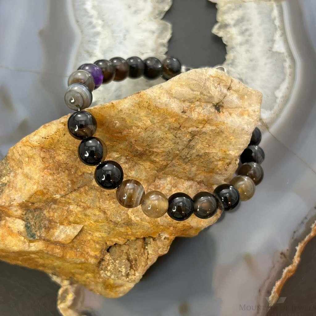 Sterling Silver Smoky Onyx Beads Bracelet For Women