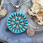 Sterling Silver Southwestern Style Teardrop Turquoise Round Cluster Pendant For Women