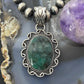Sterling Silver Southwestern Style Oval Dark Emerald Decorated Pendant For Women