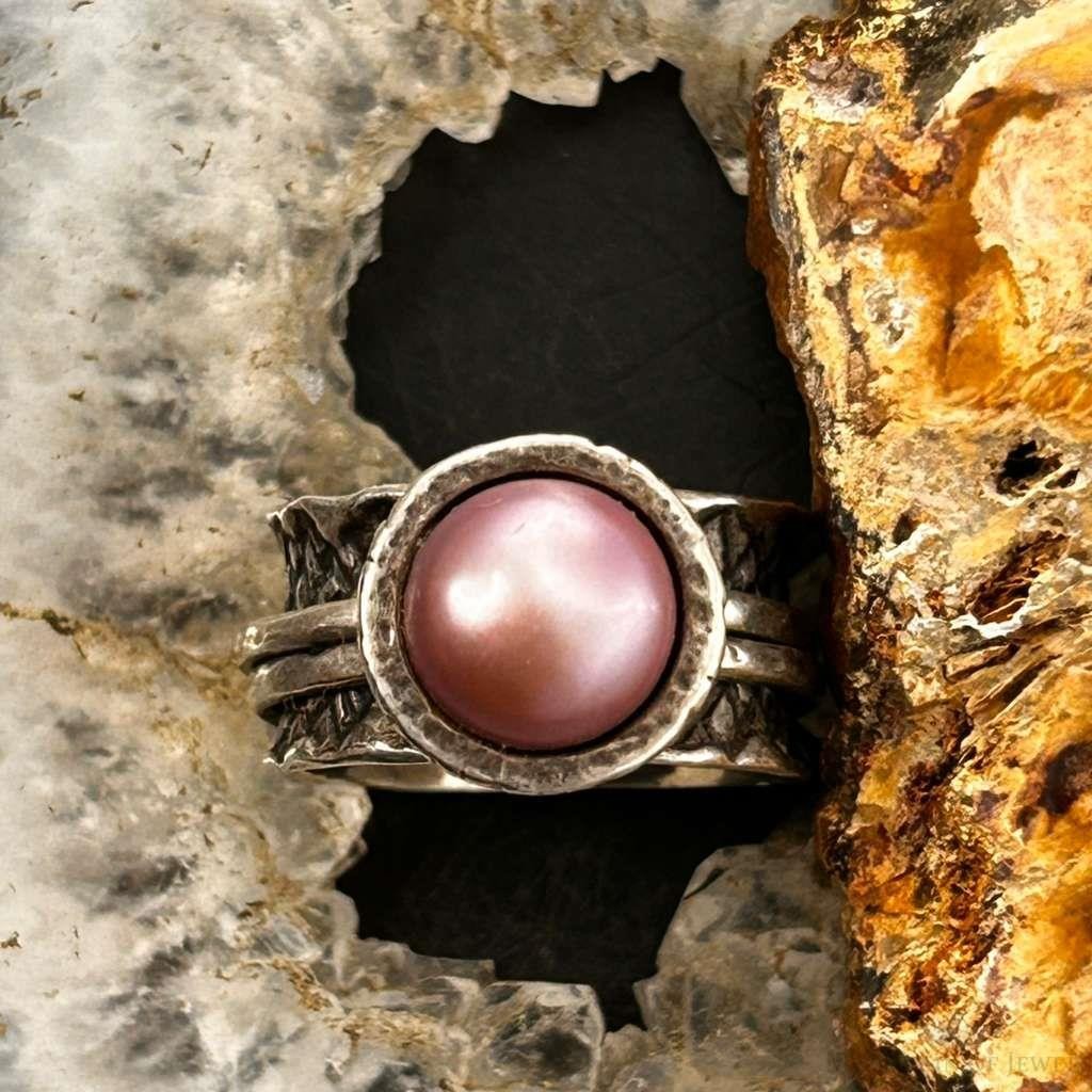 Shablool Israel Sterling Silver Pink Pearl Spinner Ring Size 7 For Women