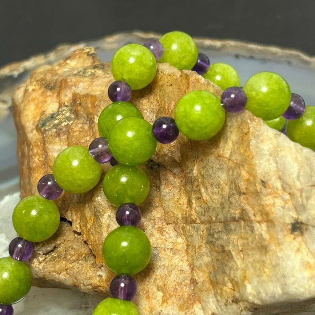 Sterling Silver 10mm Round Peridot & Amethyst 16" Necklace For Women