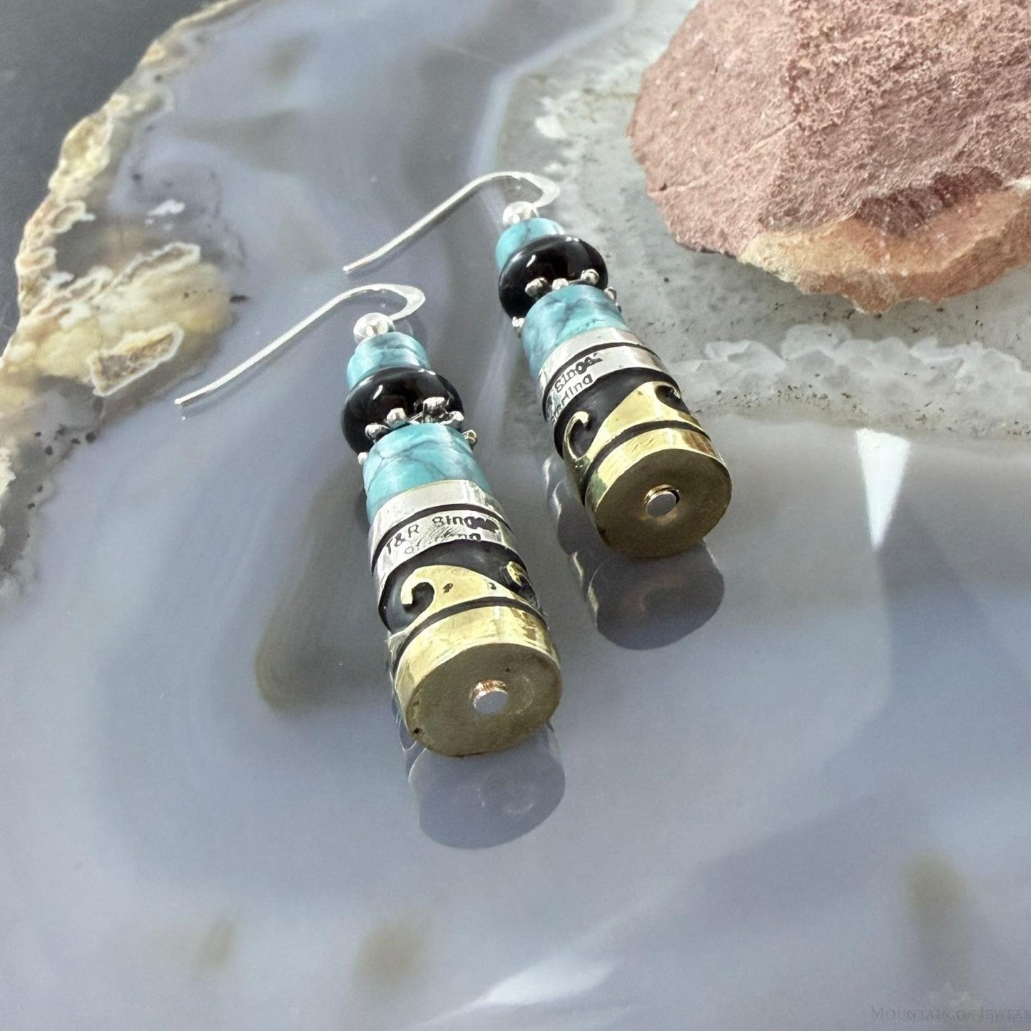 Tommy & Rosita Singer Sterling Silver Turquoise & Onyx Beads Dangle Earrings For Women